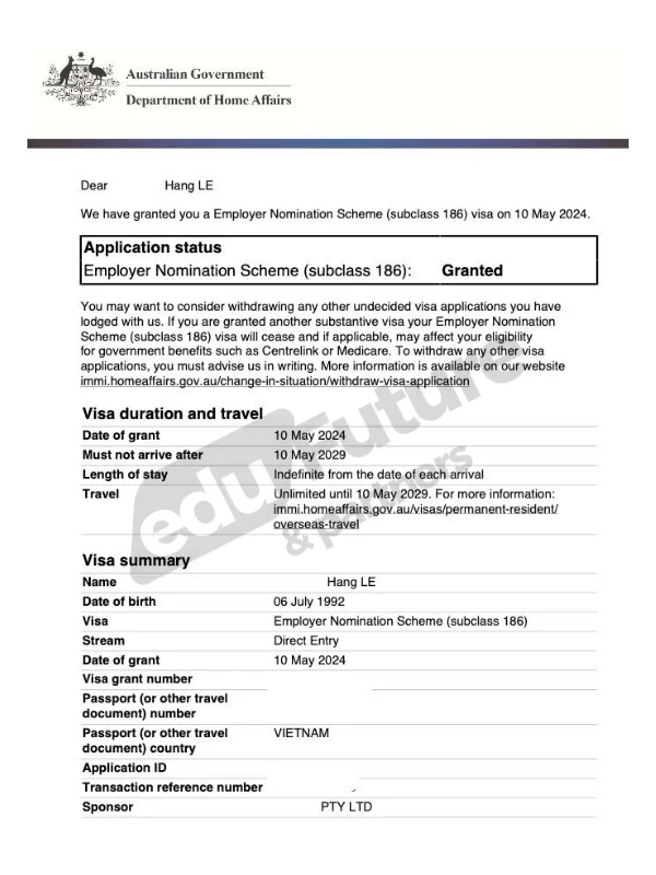 Visa 186 Grant Approval