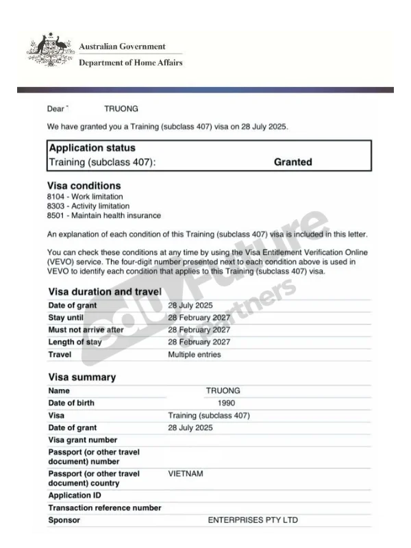 Visa 407 Grant Approval